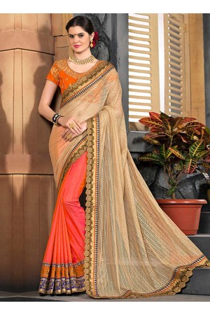 Orange and beige half and half saree 2006