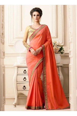 Orange art silk border designer saree 40002