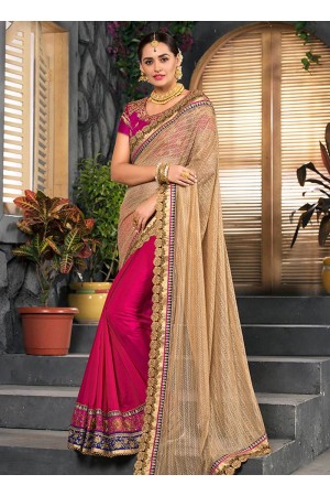 Pink and beige half and half saree 2005