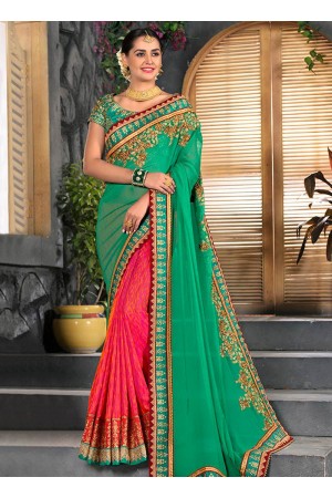 Pink and green half and half saree 2007