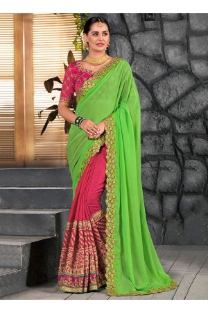 Pink and green party wear saree 2003