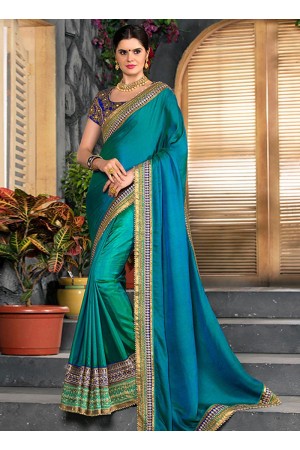 Teal blue shaded half and half saree 2009