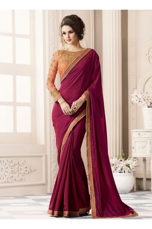 Wine color satin designer saree 40004