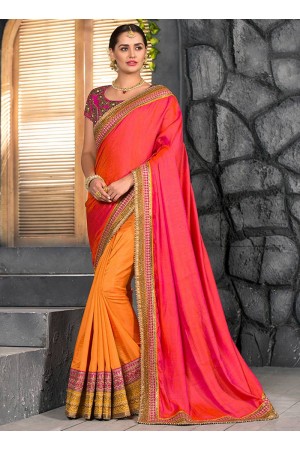 Yellow and pink half and half saree 2010