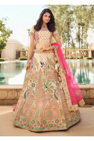 Cream Pink Indian wedding hand work lehenga choli 984