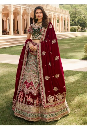 Laurel green Maroon Indian wedding hand work lehenga choli 986