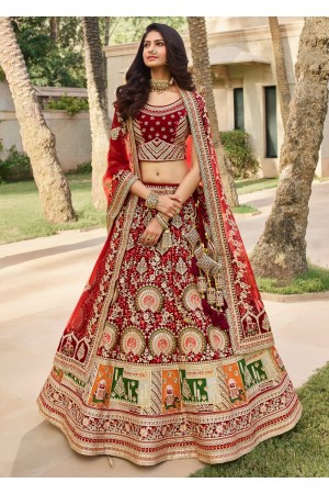 Maroon Indian bridal hand work heavy silk velvet lehenga choli 980