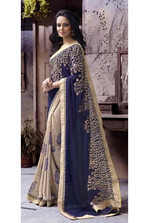 Beige Colored Border Worked Georgette Chiffon Saree 72007