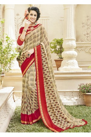 Beige Colored Printed Faux Georgette Officewear Saree 584