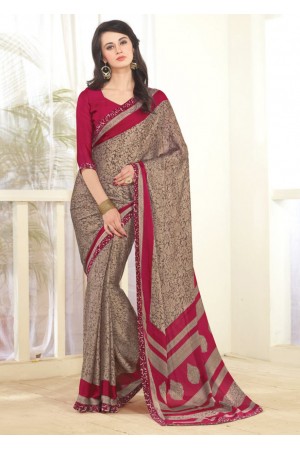 Beige Faux Georgette Traditional Printed Saree 1011
