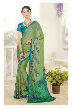 Green Colored Printed Faux Georgette Saree 61010