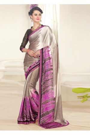 Grey Faux Georgette Traditional Printed Saree 1007