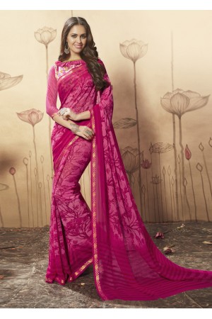 Magenta Colored Printed Faux Georgette Saree 1606