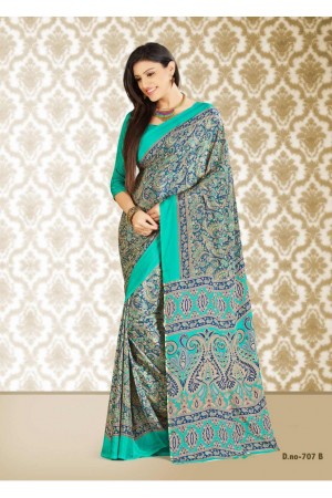 Multi Colored Printed Crape Silk Saree 707B