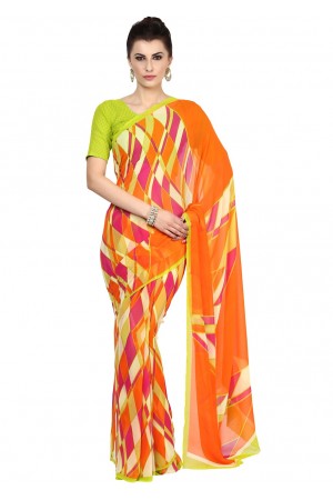 Multi Colored Printed Faux Georgette Saree 12776A