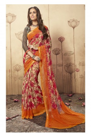 Multi Colored Printed Faux Georgette Saree 1612