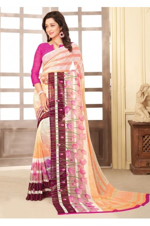 Off White Colored Printed Faux Georgette Saree 89008