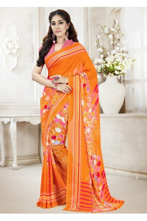 Orange Colored Printed Faux Georgette Saree 102