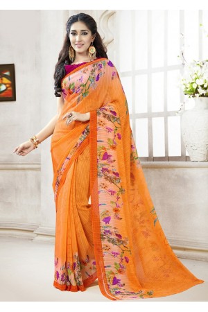 Orange Colored Printed Faux Georgette Saree 104