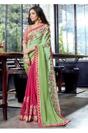 Pink Faux Georgette Embroidered Festive Saree 97080