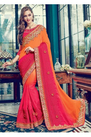 Pink Satin Embroidered  Saree 24353