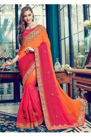 Pink Satin Embroidered  Saree 24353