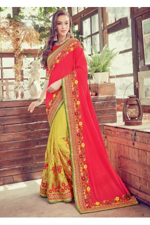 Yellow Crape Art Silk Embroidered  Saree 24348