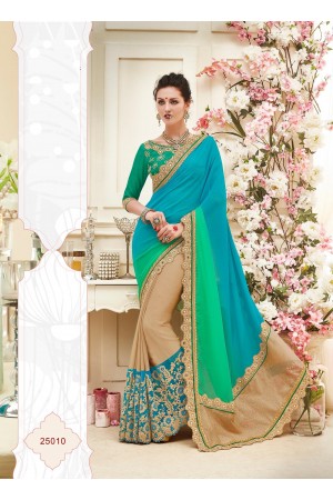 Party wear blue green color saree