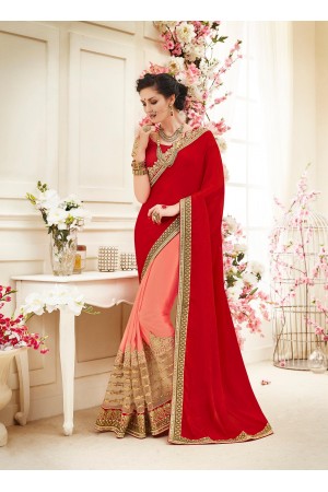Party wear pink red color saree