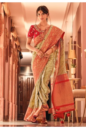 Beige silk festival wear saree 13358