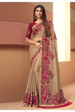 Beige silk festival wear saree 6108