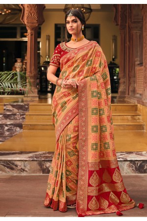 Beige silk saree with blouse 13369