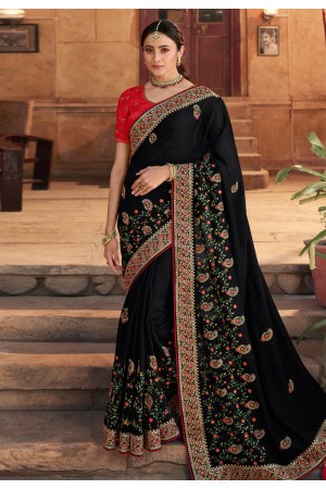 Black satin georgette festival wear saree 1111