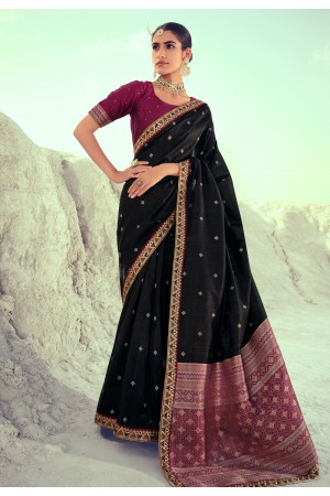 Black silk saree with blouse 4231