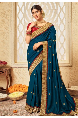 Blue silk festival wear saree 3002