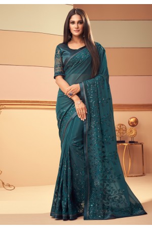 Blue silk saree with blouse 6111