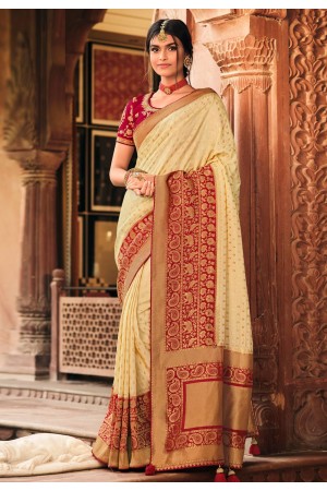 Cream silk saree with blouse 13367