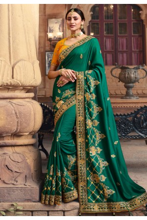 Green satin georgette festival wear saree 1113