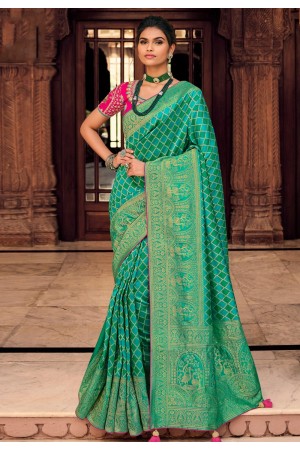 Green silk festival wear saree 10130