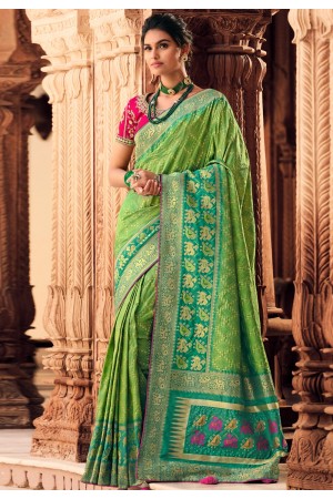 Green silk festival wear saree 10140