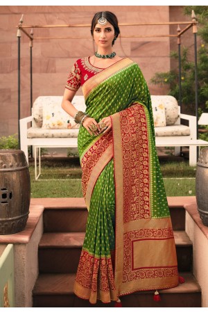 Green silk festival wear saree 13366