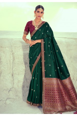 Green silk festival wear saree 4236