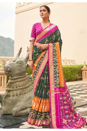 Green silk saree with blouse 114C