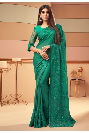 Green silk saree with blouse 6107