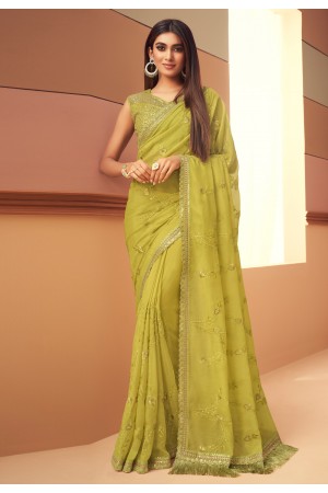 Green silk saree with blouse 6115