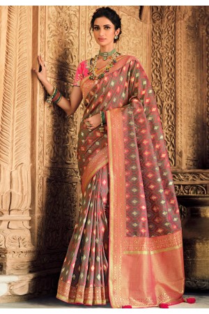 Grey silk festival wear saree 10132