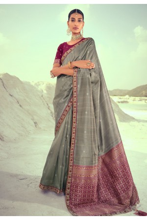 Grey silk festival wear saree 4232