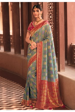 Grey silk saree with blouse 13373