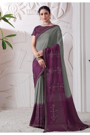 Grey viscose saree with blouse 41615