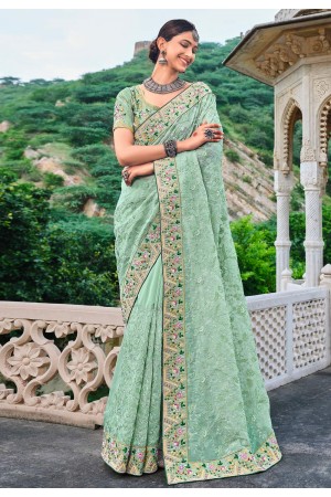 Light green organza festival wear saree 5905